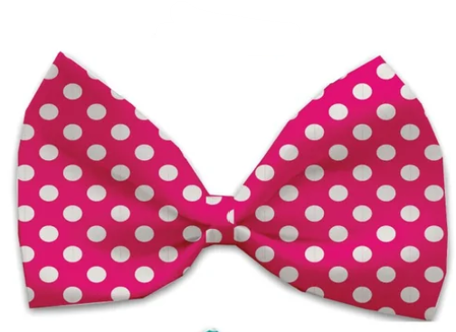 Swiss Polka Dot Dog Bow Tie, Pink, Front View - Trendy Dog Boutique