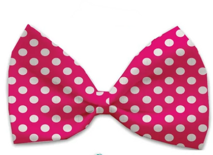Swiss Polka Dot Dog Bow Tie, Pink, Front View - Trendy Dog Boutique