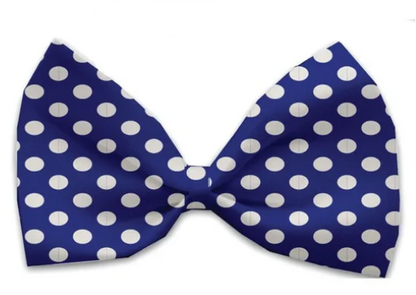 Swiss Polka Dot Dog Bow Tie, Dark Blue, Front View - Trendy Dog Boutique