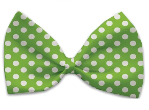 Swiss Polka Dot Dog Bow Tie, Lime Green, Front View - Trendy Dog Boutique