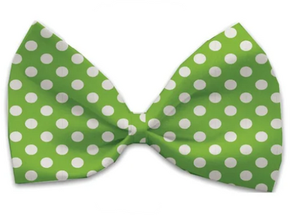 Swiss Polka Dot Dog Bow Tie, Lime Green, Front View - Trendy Dog Boutique