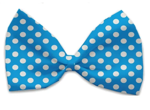 Swiss Polka Dot Dog Bow Tie, Light Blue, Front View - Trendy Dog Boutique