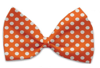 Swiss Polka Dot Dog Bow Tie, Orange, Front View - Trendy Dog Boutique