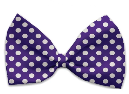 Swiss Polka Dot Dog Bow Tie, Purple, Front View - Trendy Dog Boutique
