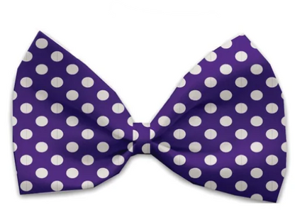 Swiss Polka Dot Dog Bow Tie, Purple, Front View - Trendy Dog Boutique