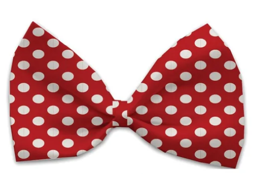 Swiss Polka Dot Dog Bow Tie, Red, Front View - Trendy Dog Boutique