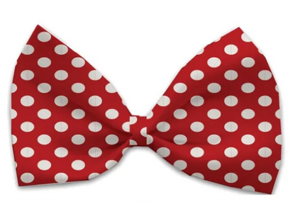 Swiss Polka Dot Dog Bow Tie, Red, Front View - Trendy Dog Boutique