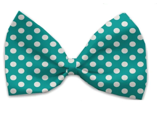 Swiss Polka Dot Dog Bow Tie, Teal, Front View - Trendy Dog Boutique