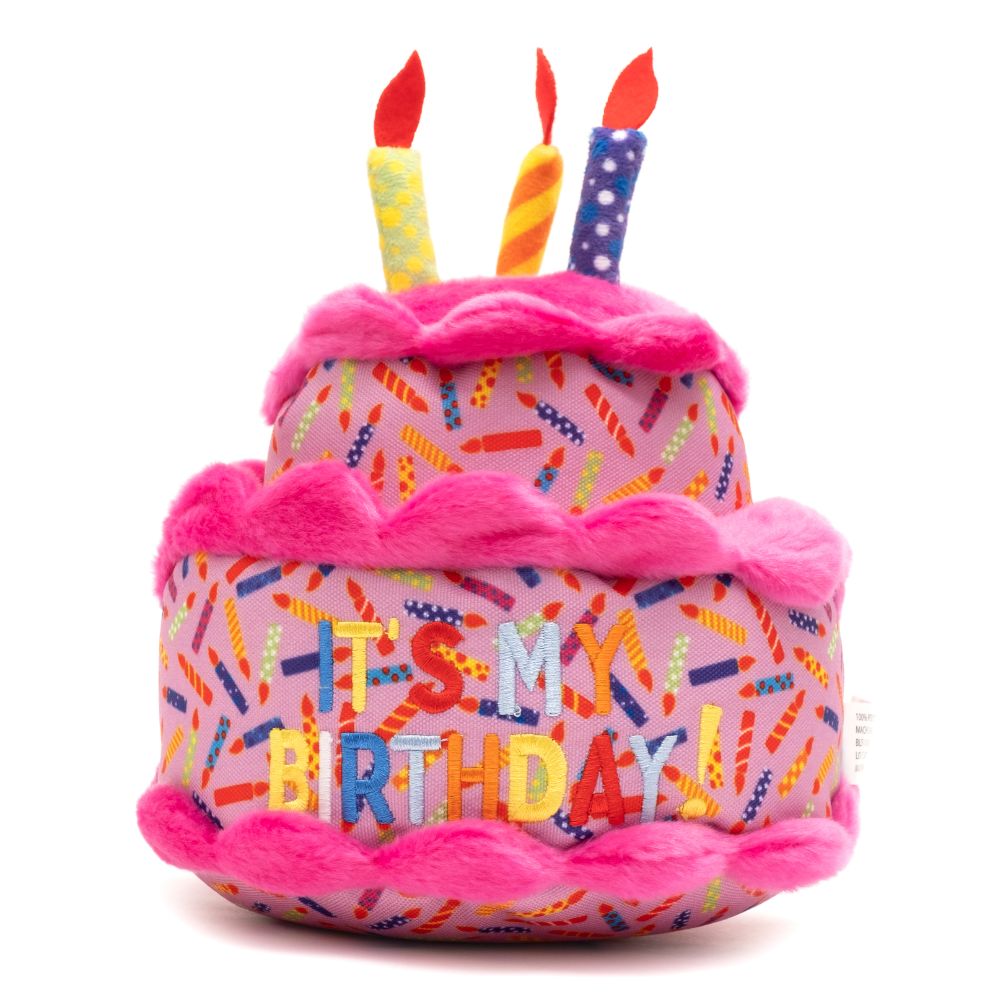 Birthday Cake Plush Dog Toy, Pink, Front - Trendy Dog Boutique