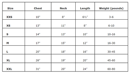 Surfboards and Palms Hawaiian Doggie Shirt, Size Chart - Trendy Dog Boutique
