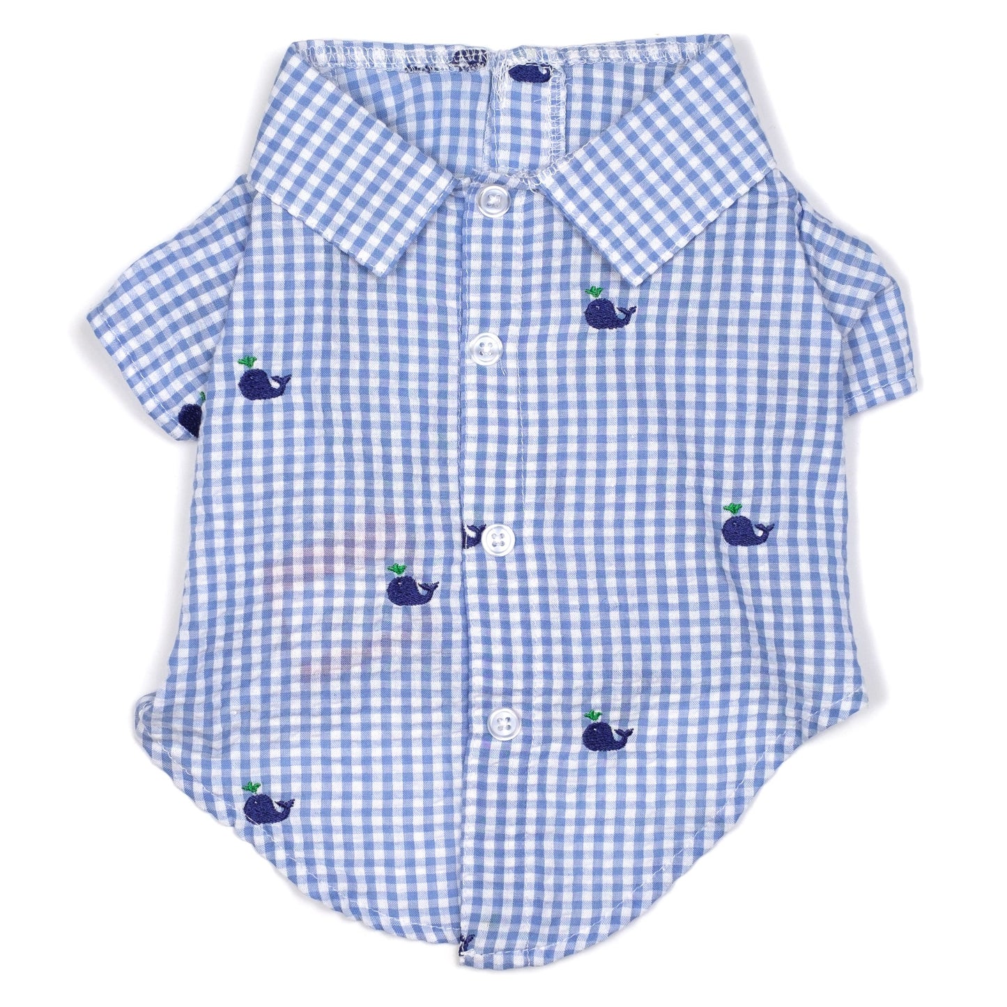 Gingham Whales Dog Shirt, flat - Trendy Dog Boutique