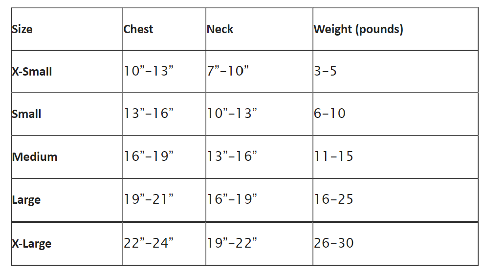 Strawberry Picnic Dog Harness Dress, size chart - Trendy Dog Boutique