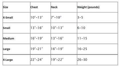Blue Daisy Dog Harness Dress, size chart - Trendy Dog Boutique