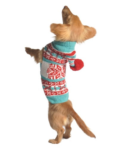 Peppermint Hoodie Dog Sweater, Back View, on Dog Model - Trendy Dog Boutique