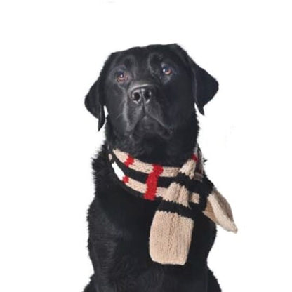 Tan Plaid Dog Scarf, On Dog Model - Trendy Dog Boutique