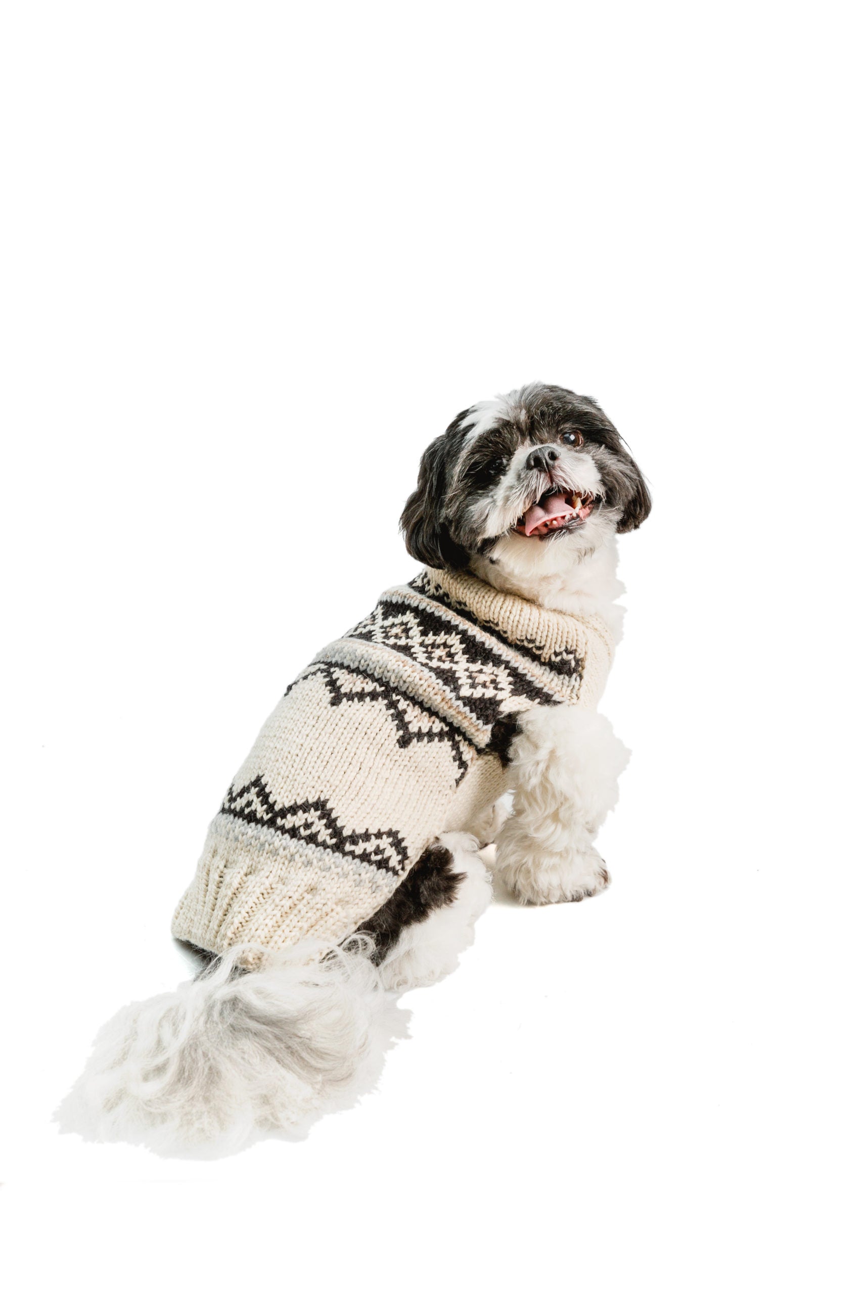 Alpaca Cream Wyatt Dog Sweater, On Dog Side View - Trendy Dog Boutique