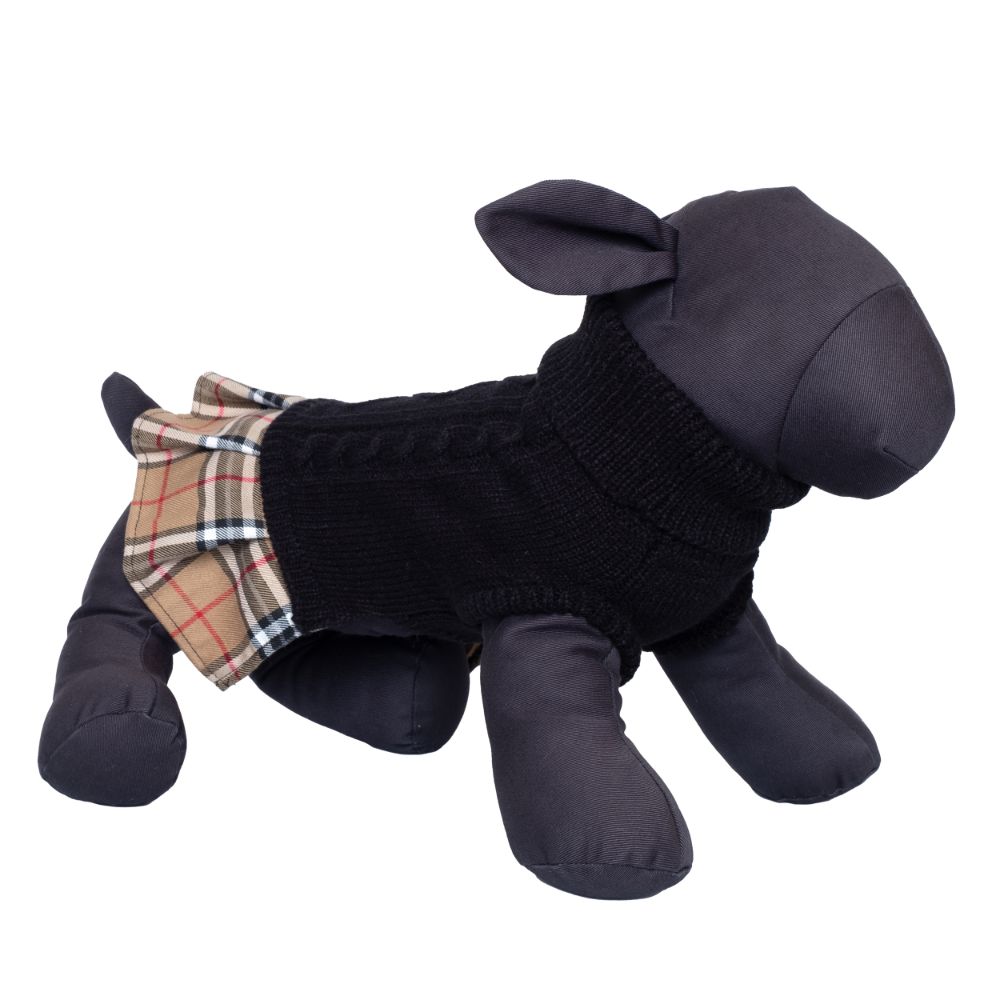 Black and Plaid Doggie Turtleneck Sweater Dress, On Dog Mannequin - Trendy Dog Boutique