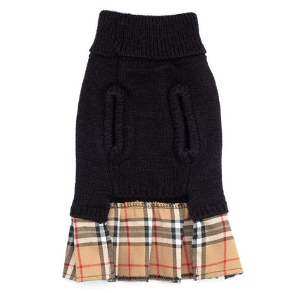 Black and Plaid Doggie Turtleneck Sweater Dress, Bottom View - Trendy Dog Boutique