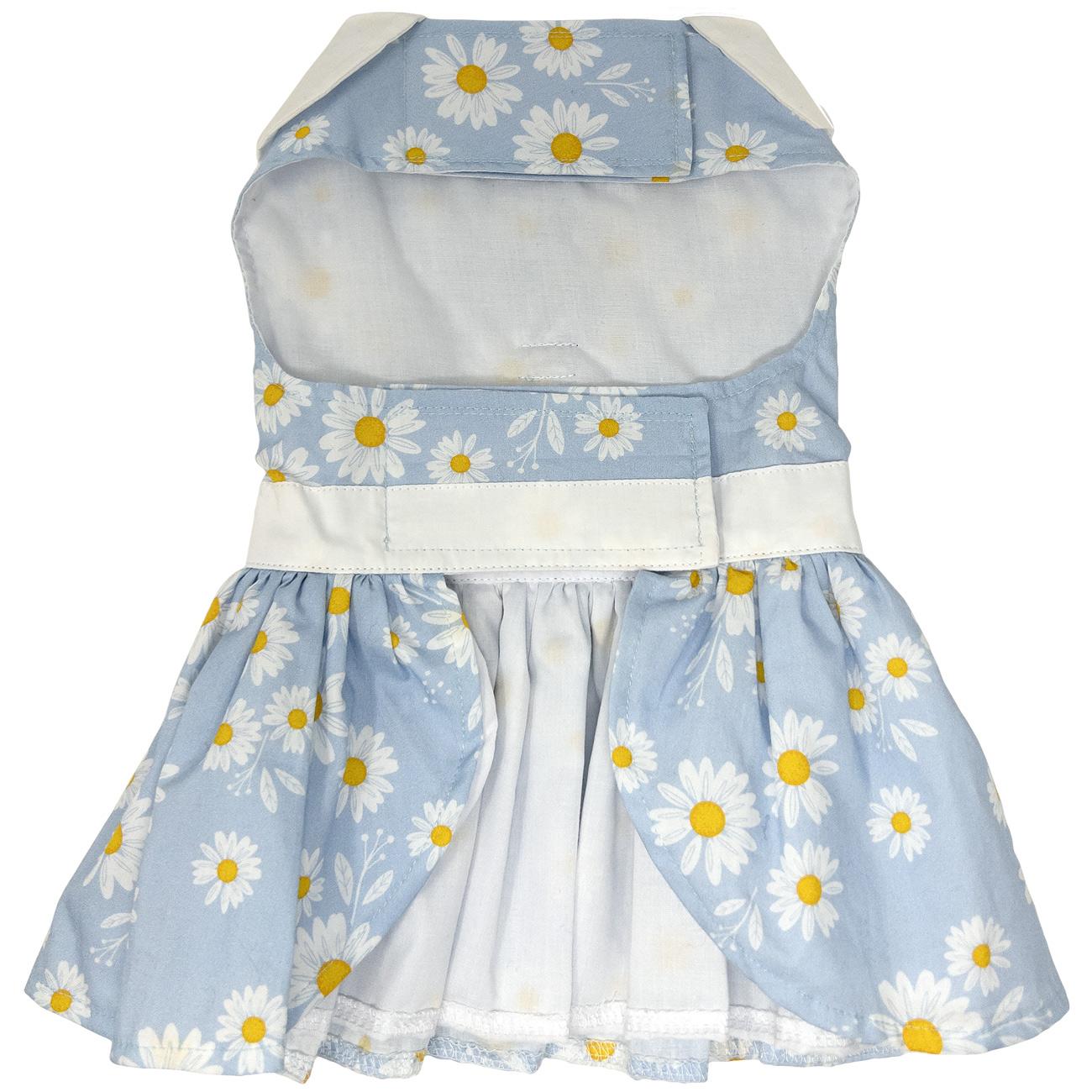 Blue Daisy Dog Harness Dress, bottom view - Trendy Dog Boutique