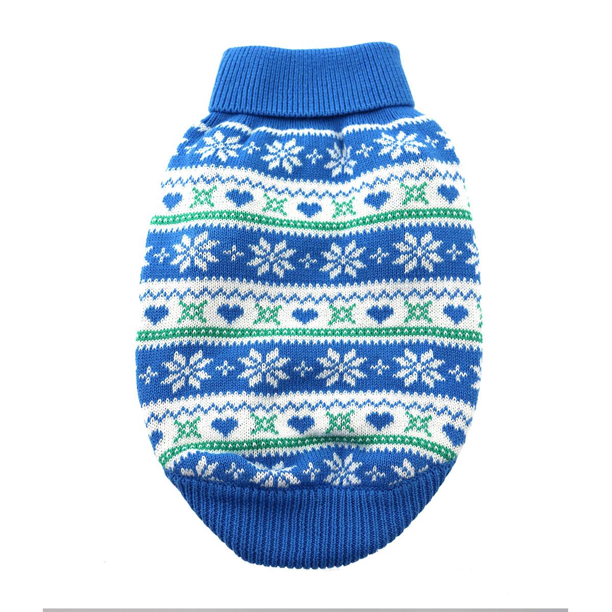Snowflake and Hearts Dog Sweater, Top View - Trendy Dog Boutique