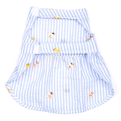 Blue Stripe Rubber Ducky Dog Dress, Bottom View - Trendy Dog Boutique