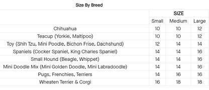 Cooling Dog Harness, Breed Size Chart - Trendy Dog Boutique