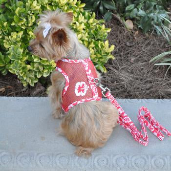 Cool Mesh Dog Harness Hawaiian Hibiscus Red - Trendy Dog Boutique