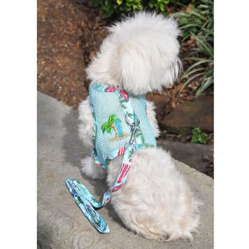 Cool Mesh Dog Harness with Leash in the Surfboards and Palms Design - Trendy Dog Boutique