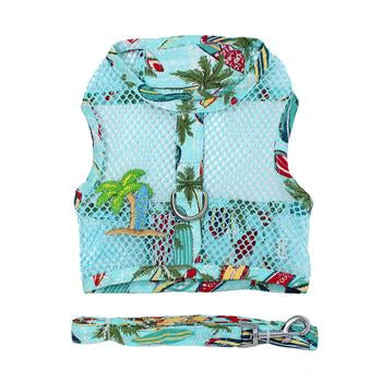 Cool Mesh Dog Harness with Leash in the Surfboards and Palms Design - Trendy Dog Boutique