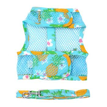 Cool Mesh Pineapple Luau Dog Harness, Bottom View w/ Leash - Trendy Dog Boutique