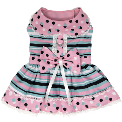 Dots & Stripes Dog Harness Dress with Matching Leash - Trendy Dog Boutique