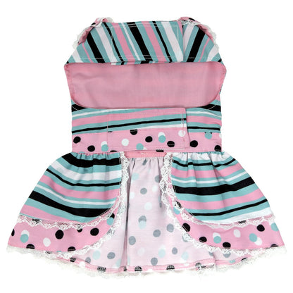 Dots & Stripes Dog Harness Dress, bottom view - Trendy Dog Boutique