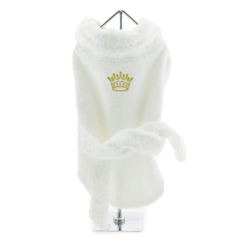 White Gold Crown Cotton Dog Bathrobe, Back View - Trendy Dog Boutique