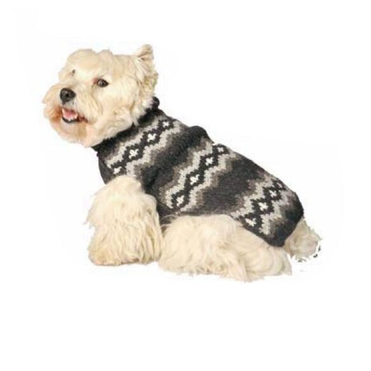 Gray Diamond Wool Dog Sweater, On Dog Side View - Trendy Dog Boutique