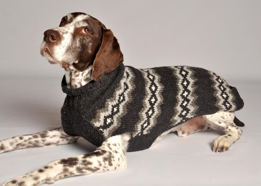 Gray Diamond Wool Dog Sweater, On Dog, Lying Down - Trendy Dog Boutique