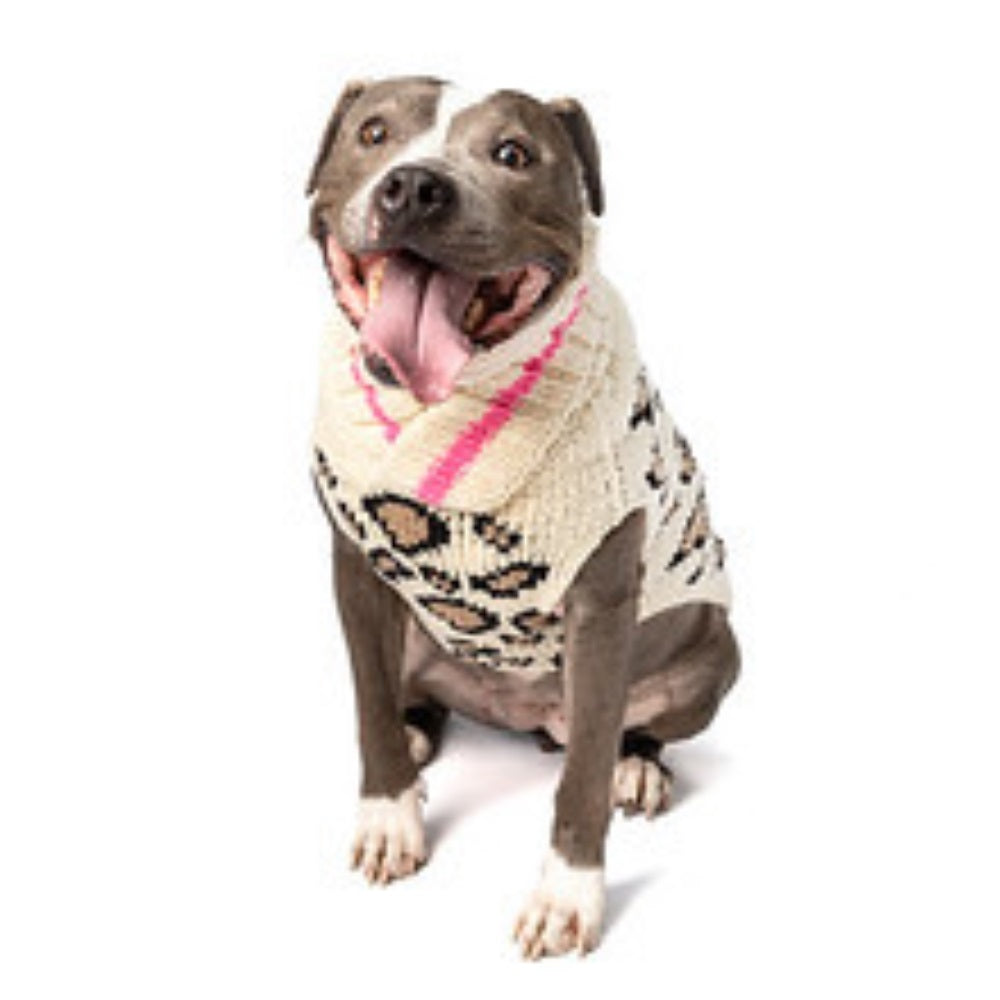 Leopard Print Dog Sweater, On Dog Front - Trendy Dog Boutique
