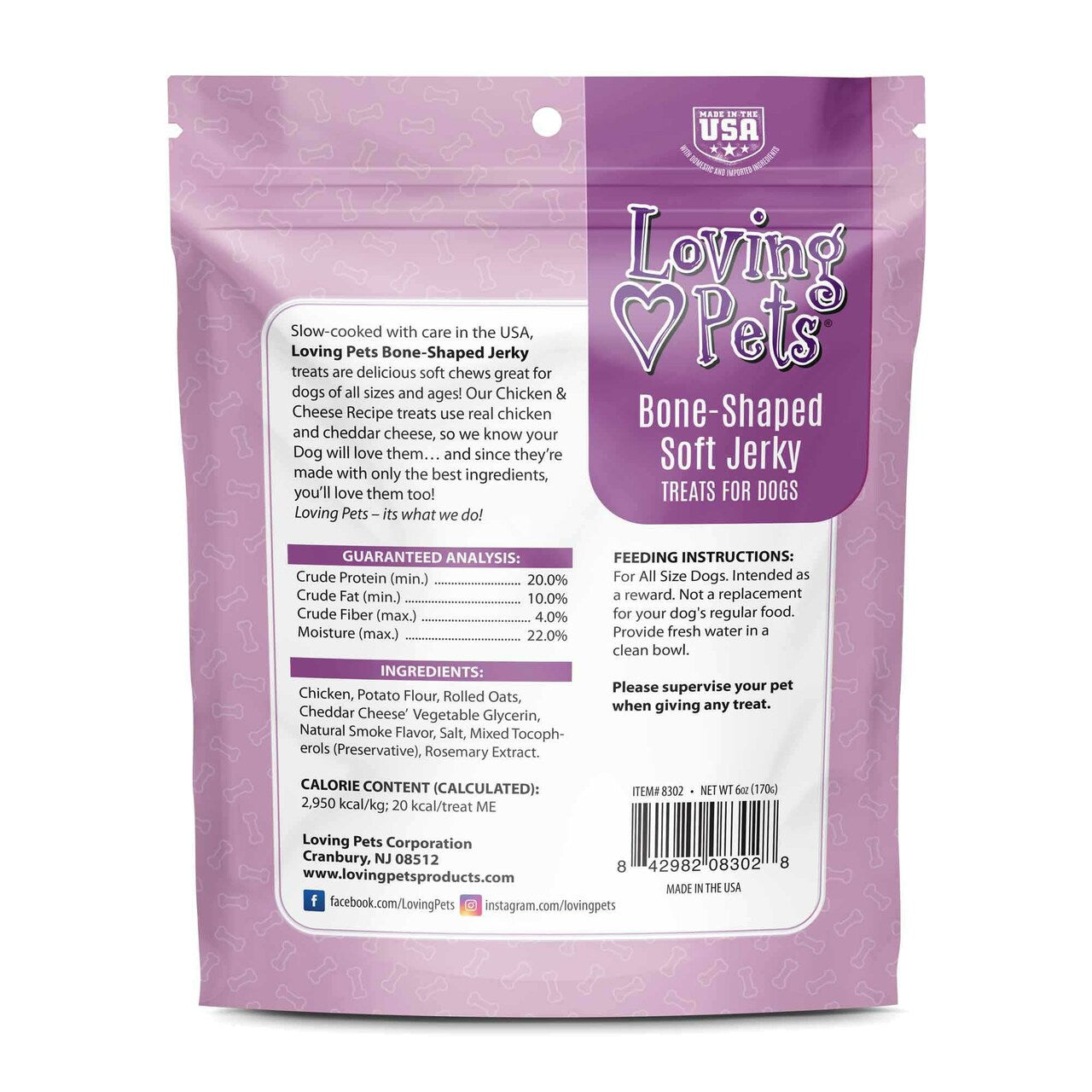 Chicken & Cheese Soft Jerky Dog Treats, Back of Bag & Ingredients - Trendy Dog Boutique