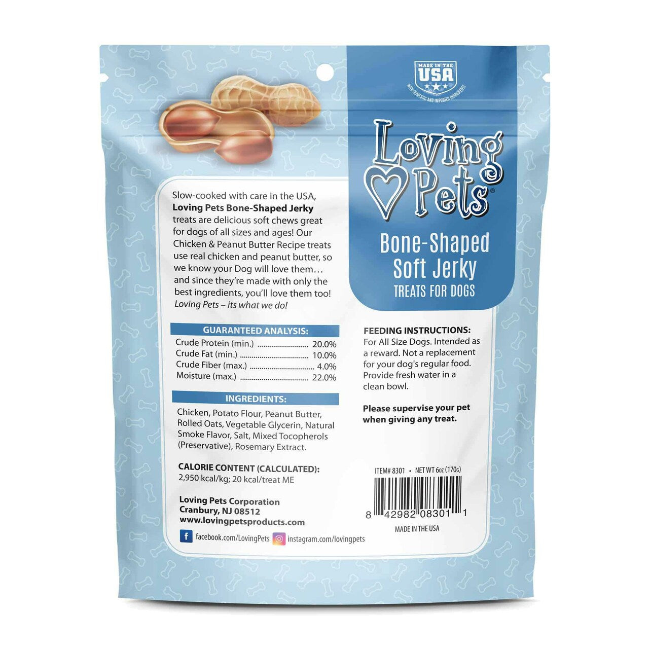 Peanut Butter & Chicken Soft Jerky Dog Treats, Back of Bag & Ingredients - Trendy Dog Boutique