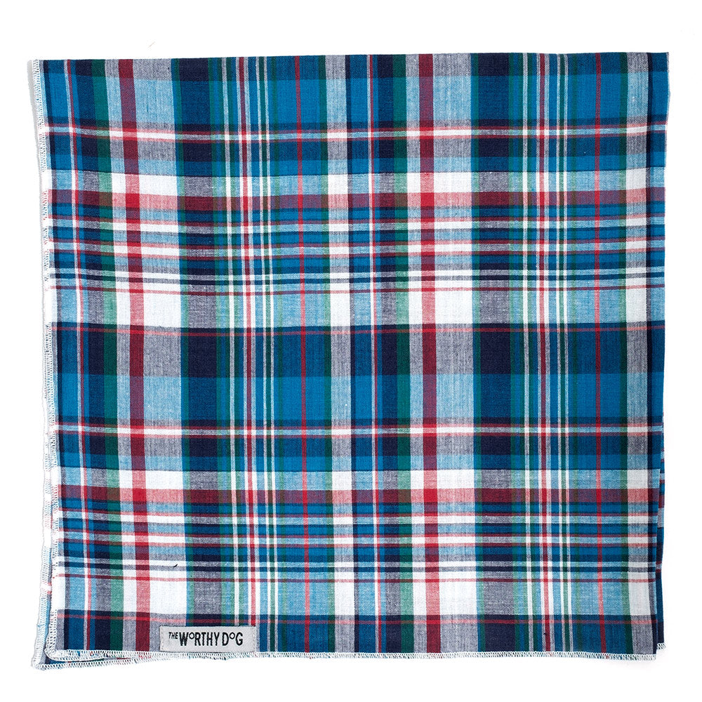 Madras Navy Multi Color Plaid Classic Bandana - Trendy Dog Boutique