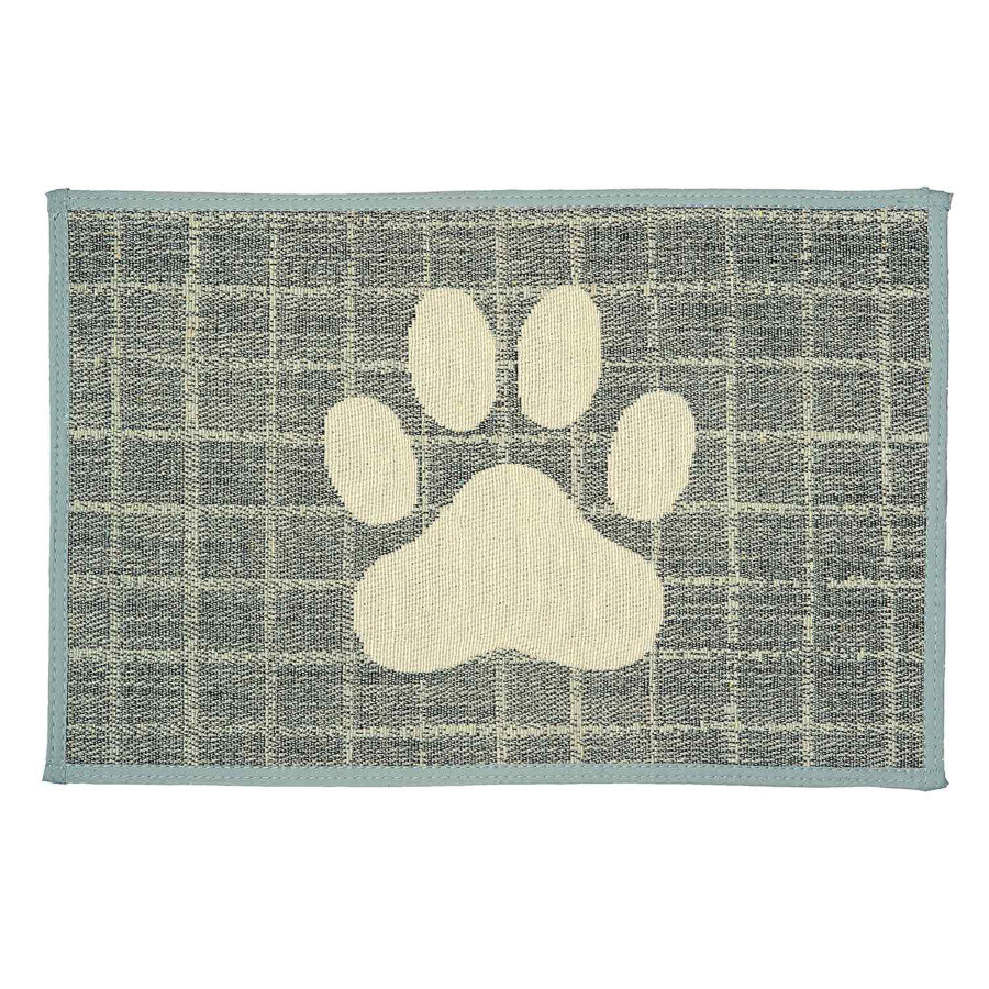 Checker Paw Print Dog Bowl Mat, Top View - Trendy Dog Boutique