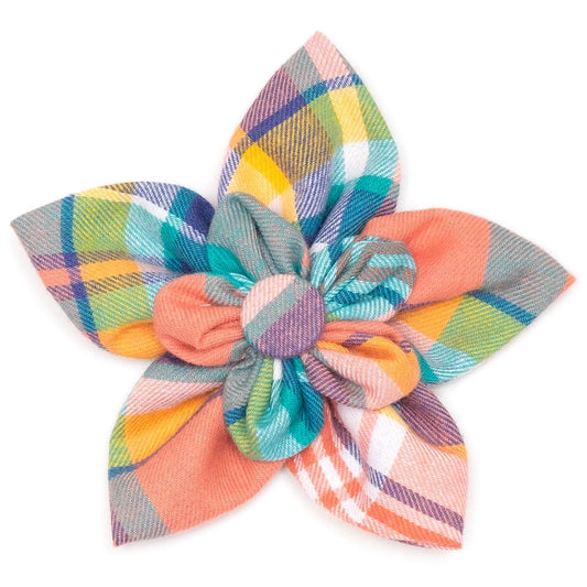 Peach Multi Color Plaid Bow Pet Collar Accessory - Trendy Dog Boutique