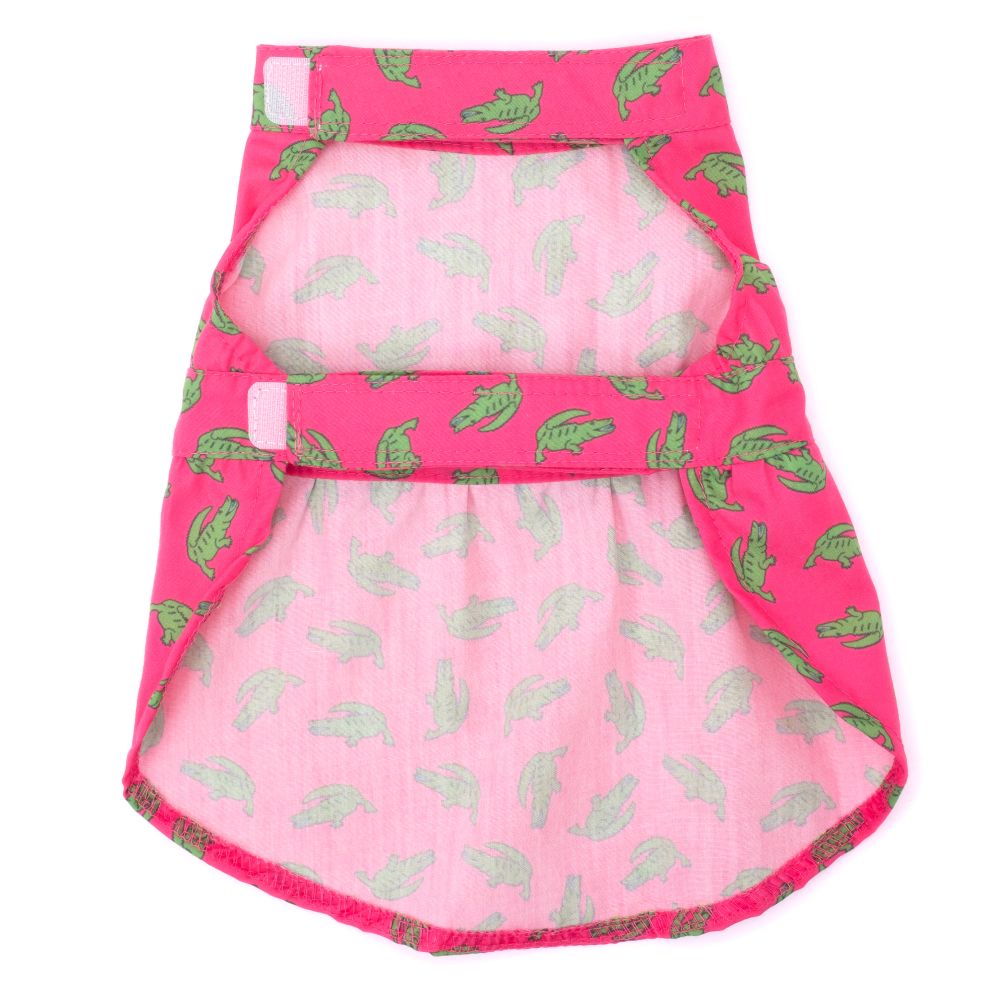Pink & Green Alligator Dog Dress, bottom view - Trendy Dog Boutique