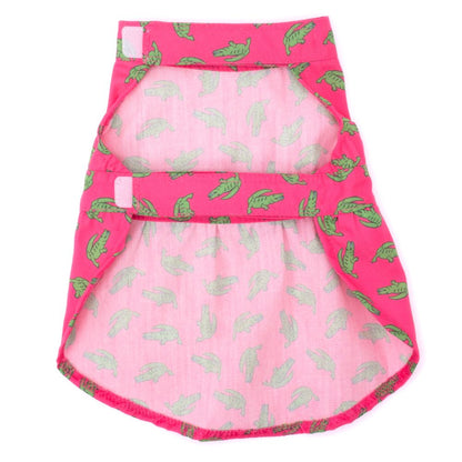 Pink & Green Alligator Dog Dress, bottom view - Trendy Dog Boutique