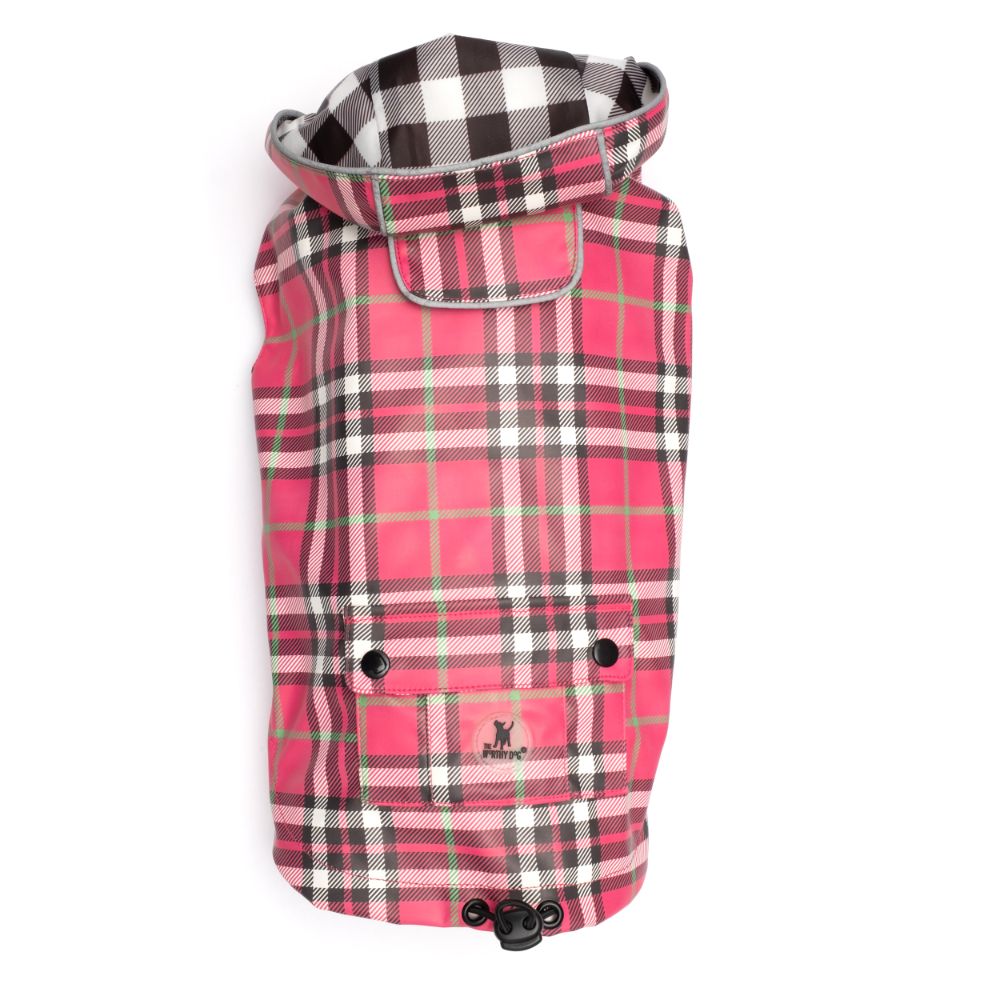 London Plaid Dog Raincoat, Pink Top View - Trendy Dog Boutique