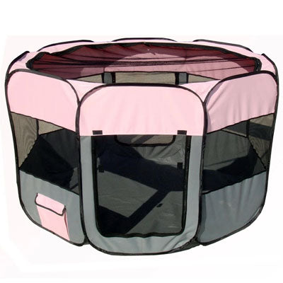 Lightweight Collapsible Travel Dog Play Pen, Pink & Grey - Trendy Dog Boutique