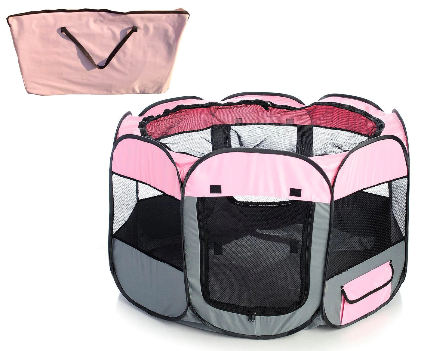 Lightweight Collapsible Travel Dog Play Pen, Pink & Grey, Collapsible - Trendy Dog Boutique