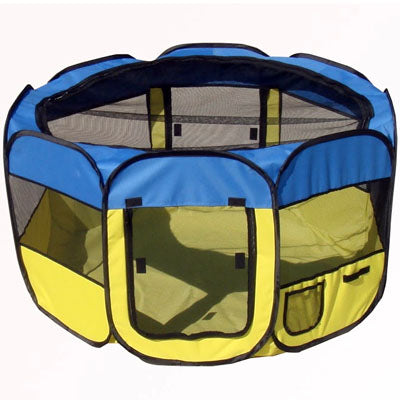 Lightweight Collapsible Travel Dog Play Pen, Yellow & Blue - Trendy Dog Boutique