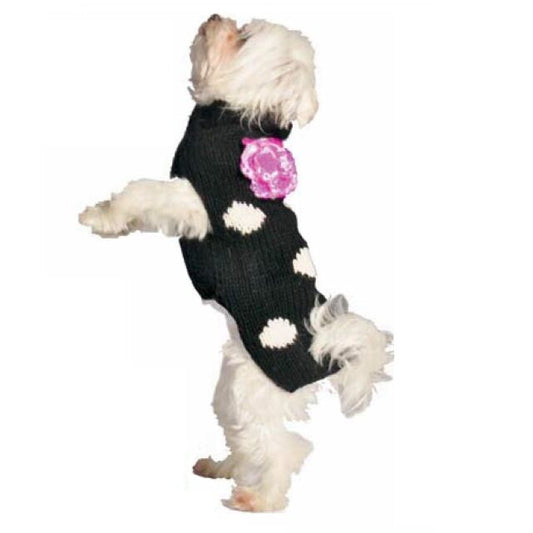 Black Polka Dot Pink Flower Dog Sweater - Trendy Dog Boutique