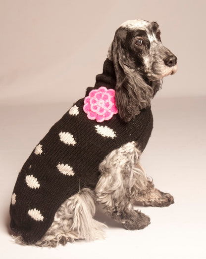 Black Polka Dot Pink Flower Dog Sweater - Trendy Dog Boutique