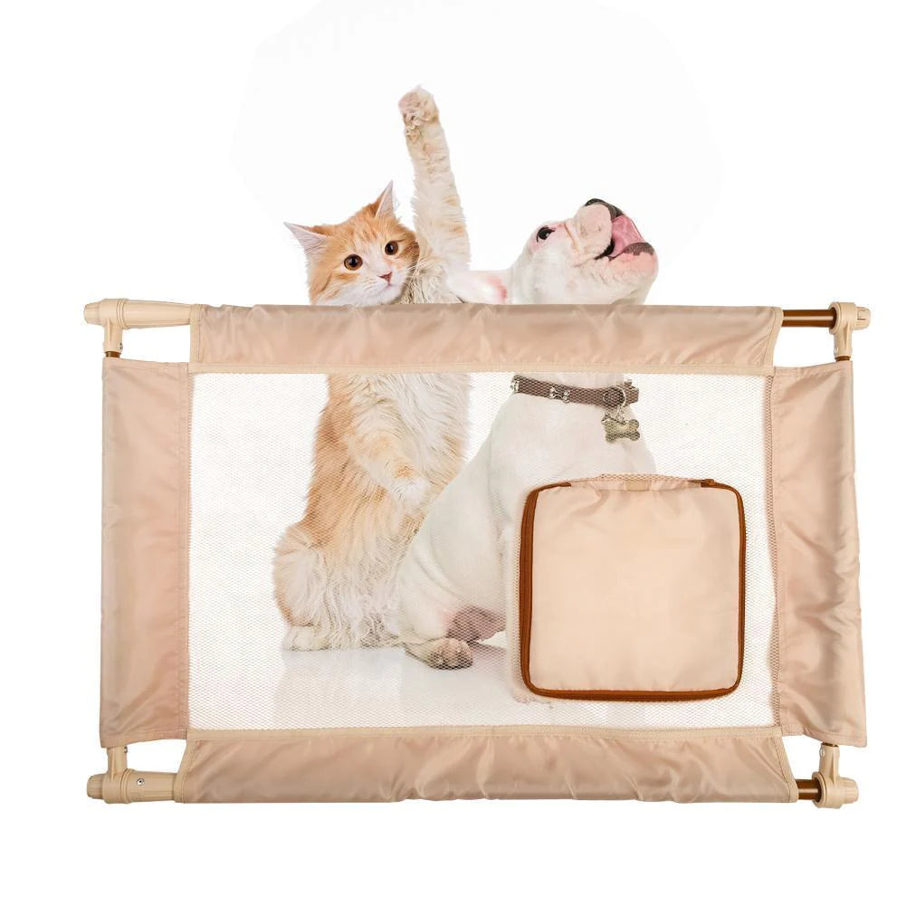 Porta-Gate Travel Pet Gate, Front View, Khaki - Trendy Dog Boutique